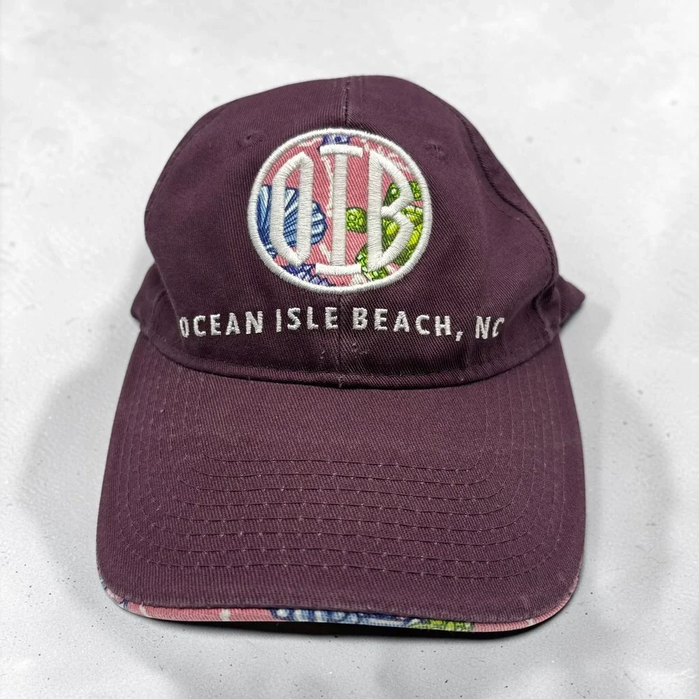Baseball Cap Saltwater Carolinas OS Maroon Cotton OIB Ocean Isle Beach NC
